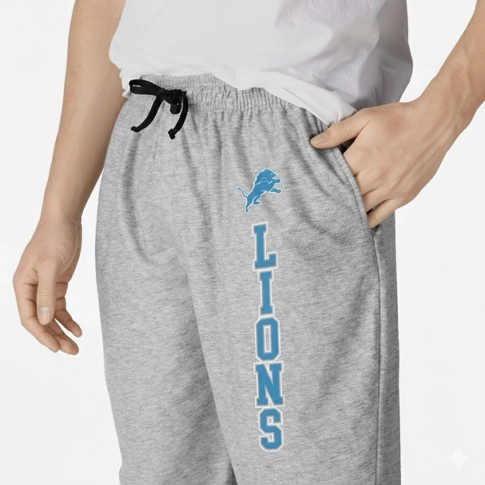 Detroit Lions NFL Team Sweatpants Mens Large Gray‎ Soft Fleece Lounge Jogger